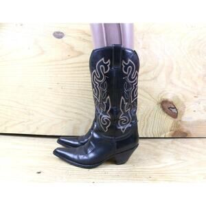 Maria Lya Boots Womens 7M Black Leather Cowboy Western Embroidered Shoes Brazil